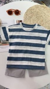 Stripe Children clothing sets  cotton Top+shorts kid boys clothes set