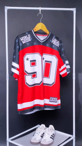 KHF | Jersey Vintage Number 90 Wanita Laki-Laki Cewek Futsal Bahan Dryfit Brazil Milano Full Printing Oversize Casual Rugby Retro Streetwear Hockey Retro NFL Bola Olahraga Boxyfit Pakaian