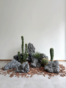 Lifelike English German Stone Dragon Green Plant Landscape Sculpture Glass Steel Fake Mountain Courtyard Viewstone Decoration