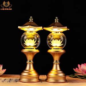 CẶP 2 CÂY ĐÈN LED HOA SEN PHA LÊ THỜ CÚNG TRANG TRÍ