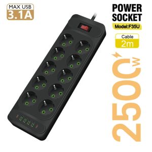 2500W Stop Kontak USB Kabel Serbaguna Multiguna Panjang 2 Meter Original Power Socket Sakelar Independen dengan Power Socket 4 Port USB 10 Port Stop Kontak 2* Type-C Port