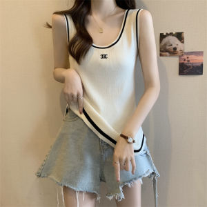 เสื้อกั๊กถักแขนกุดสไตล์สตรีทสำหรับผู้หญิงไซส์ใหญ่ในช่วงฤดูร้อน เสื้อชั้นในแบบสวมใส่สบาย ดีไซน์เก๋ไก๋สำหรับใส่ลำลอง