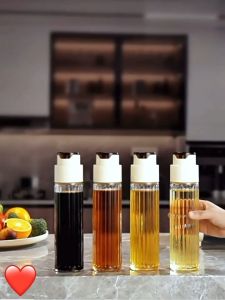 4pcs Glass Seasoning Jar Oil Pot Kitchen Leak-Proof Seasoning Bottle Dispenser