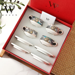 WOOCH Cute Tiger Wonder Series 4-Cup Gift Box Set Afternoon Coffee Cups with Saucers Business Wedding Graduation Gifts
