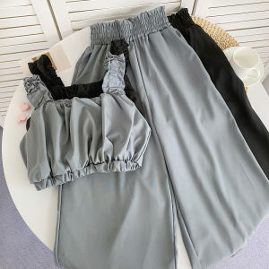 Suit Summer Fashion All-Matching Wooden Ear Short Camisole + High Waist Wide-Leg Casual Pants Pants Two-piece Set