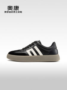 Aokang Autumn New Fashion Casual Deqin Mens Shoes Patchwork Lace Comfortable Single Shoes Leisure Sport round Toe Flat Heel