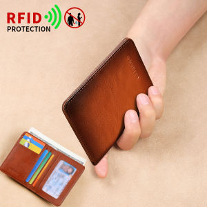 1 mens genuine leather wallet with RFID barrier short ultra-thin top layer cowhide Valentines Day gift