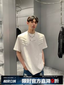 CuiBuju Original Design Shoulder Pad Short Sleeve T-Shirt Multi-Layer Structure Street Style Versatile Youth Fashion Summer Breathable