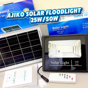 Ajiko ไฟโซล่าเซลล์ สปอร์ตไลท์LED ไฟสปอร์ตไลท์ ไฟถนน solar light ไฟกลางแจ้ง กันน้ำกันฟ้าผ่า สว่างชัด