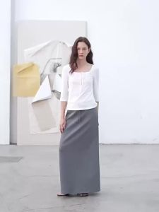 Áo Thun Ôm Co Dây Đuôi Chữ Nhật Cổ Vuông Thoáng Khí Pha Sợi Gai Lanh