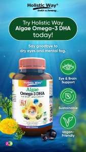 Holistic Way Algae Omega-3 DHA – Eye Moist | Relieves Eye Strain & Dry Eyes | Supports Brain & Heart Health | Plant-Based — Vegan (60 Liquid Vegetarian Capsules per bottle)