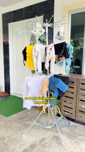 Babymommy👶BabymommyKids Stainless Steel Clothes Hanger | 3-Tier Foldable Drying Rack with 50 Clips & 20 Rods | Ampai Baju Lipat