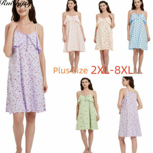 Ruizhijzg Plus Size 2XL-8XL Cotton Womens Maxi Dress Sleeveless Summer Ladies Girls Printed T Shirts Long Skirt Causal Loose Long A-Line Cami Slip Dresses Prevent Light Leakage sleepping Home Wear Out Wear Long Dress