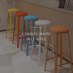 Bar stools modern and minimalist round stools high-legged bar stools stackable for home use in bubble tea beverage shops.