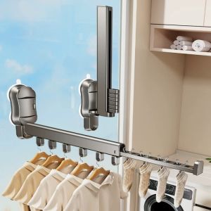 Folding Extendable Invisible Suction Cup Clothes Drying Rack