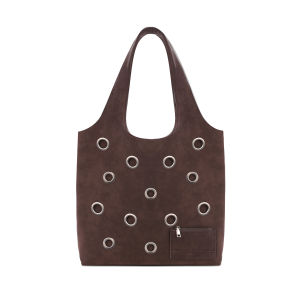 JANDRESS | Punched Series Large Capacity Dark Brown Punk Shoulder Tote Bag