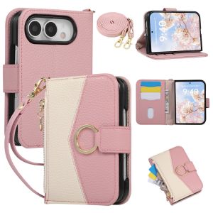 szhaiyu | Crossbody Lanyard Zipper Wallet with Card Holder Phone Case for IPhone Duo 18 Fold Wrist Strap Flip Leather Shockproof Cover