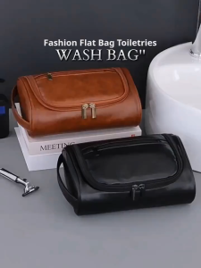 PU Leather Travel Bag - Premium Waterproof Toiletry & Makeup Organizer for Business Travel Commuting and Everyday Use