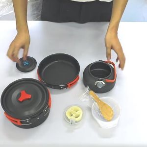 Camping cooking set Cookware and cutlery set Camping gear Picnic Pot Kettle Aluminum Durable Cookware Outdoor 户外锅茶壶组合