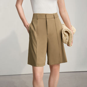 AMII | Bamboo Fiber Casual Pleated Pants Straight Loose Five Points
