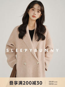 Sleepy Bunny a Floating Life in Dream Oatmeal Color Woolen Outwear Winter New Arrival Mid Length Long Length Double-Sided Wool Overcoat Women