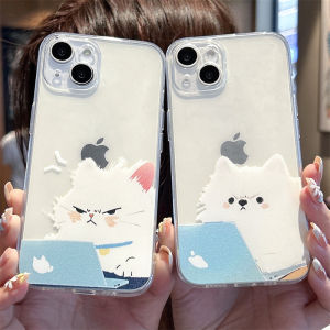 Creative Transparent Silicone Phone Case for Work Cats And Dogs 16ProMax 15Cartoon 14Plus New 13Couple 12Mini  Phones