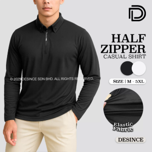 DESINCE Men’s Long Sleeve T-Shirt with Zipper Neck Smart Casual Shirt Top MT 063