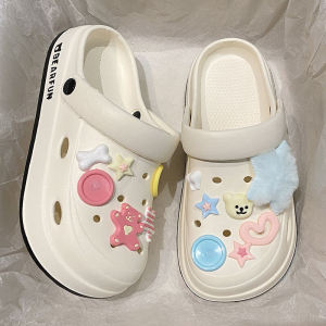 Dopamine Hole Shoes Womens 2024 New Arrival Summer Outwear Thick Sole Beach Closed Toe Half Slippers Couple Feeling of Walking on Shit