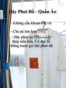 Bộ dây treo quần áo cao cấp lắp đặt không cần khoan vít chịu tải 20kg chiều dài tối đa lên đến 42m có thể kéo ra thu lại
