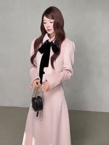 YIKEXIAOYEMEI | Áo Khoác Ngắn Bông Phong Cách Tweed Màu Hồng Dễ Thương cho Nữ