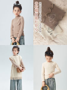 ChuYuHome Girls High Collar Long Sleeve T-Shirt Wooden Edge Bows Base Shirt Versatile Autumn Wear Children Cotton Tees