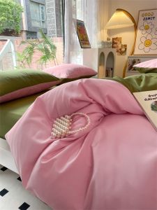 Modern Bloggers Style Washed Cotton Double Color Block Bedding Set Quilt Cover Three Piece Sheet Set Four Piece Bedding Ensemble