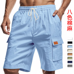 Mens Linen Shorts Loose Beach Casual Workwear Multi-Pocket Squat Jogging Summer Shorts Comfortable Breathable Mens Clothing
