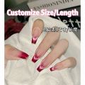 [Handmade纯手工] Red Cat Eye Glitter French Tip T-Shape Press On Nails 红色猫眼亮片法式T型甲美甲 手工穿戴甲 猫眼美甲 Long Coffin 可定制尺寸长度 Kuku Palsu Merah Cat Eye Berkilau Gaya French Bentuk T Artificial Nails. 