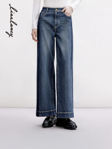 LANCY Autumn 2024 Vintage Wide Leg Straight Loose Color Block Jeans High Waist Versatile Pants for Women Fashion Ladies Jeans
