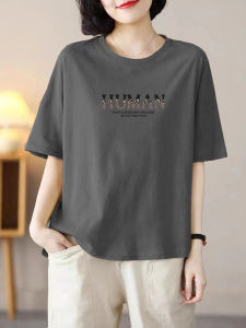 Pure Cotton New Arrival Short-Sleeved T-shirt Summer Fashion Loose Simple Casual All-Match Tops Cotton round Neck Women