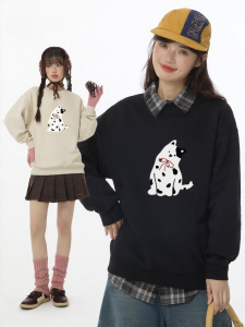 Gbiaior | Black Print Loose Fit Casual American Round Neck Long Sleeve Womens Hoodie