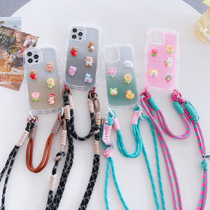 3D Cartoon Glitter Diamond Bling Trending Soft Silicone Shockproof Case For Huawei P40 Pro P50 P60 Mate 40 Pro Mate 50 P30 Honor 90 Pro Nova 10 Case with Wristband Crossbody Adjustable Strap Lanyard Cord Rope String Necklace