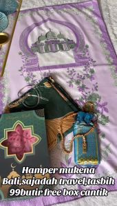 Hampers/Parcel/Souvernir Mukena bali Sajadah traveling Tasbih 99 butir Kesempurnaan dalam Setiap Langkah Ibadah