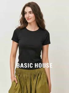 Basic House | Black Round Collar Basic Fitting T-shirt