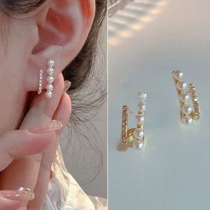 Double Layered Pearl Zircon Earrings Womens Simple Design High End Feel Korean Fashion Versatile Elegant Jewelry Accessories