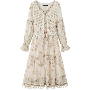 WANCAOYI | Vintage Floral French Lace Two-piece Set