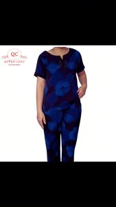 Đồ bộ trung niên cho mẹ mặc nhà vải Lụa Pháp trung niên nữ họa tiết quần dài ống nhỏ cao cấp. KN02