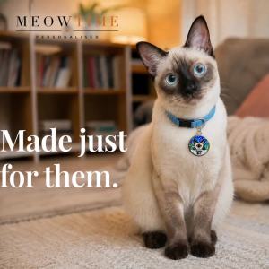 MeowTime Personalised - Custom Cartoon Cat Name Tag Keychain gift for cat lovers