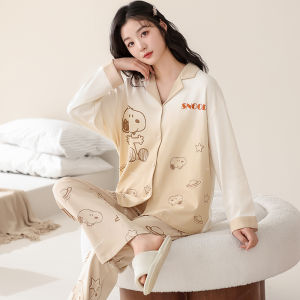 MiiOW | ชุดนอนผู้หญิงแขนยาวผ้าฝ้ายแท้ MiiOW ฤดูใบไม้ผลิและฤดูใบไม้ร่วง ชุดอยู่บ้านแบบลำลอง ใหม่ 2025 ชุดคาร์ดิแกนสวมคลุมสำหรับผู้หญิง