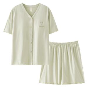 Miiow | Womens Summer Sleepwear Set Cool Feeling Thin Large Size Outdoor Wear Home Clothes With Chest Pad Short Sleeve V-Neck Nightgown