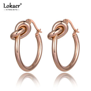Lokaer Original Design Titanium Stainless Steel Knotted Hoop Earrings Trendy Bohemia Office Earrings For Women Girls E19282