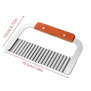 Wavy Vegetable Slicer Stainless Steel Crinkle Potato Cutter Wooden Handle Home Kitchen Cooking Tool