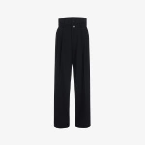 Black Ice Silk Drapey Wide Leg Mens Pants Spring Summer Straight Cut Casual Trousers Youth Fashion High Waist Zipper Fly