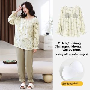 Bộ đồ ngủ nữ MiiOW làm bằng vải cotton dài tay có đệm ngực thoải mái